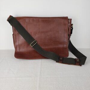 J Crew Cognac Brown Leather Messenger Bag Postal Briefcase Crossbody Satchel